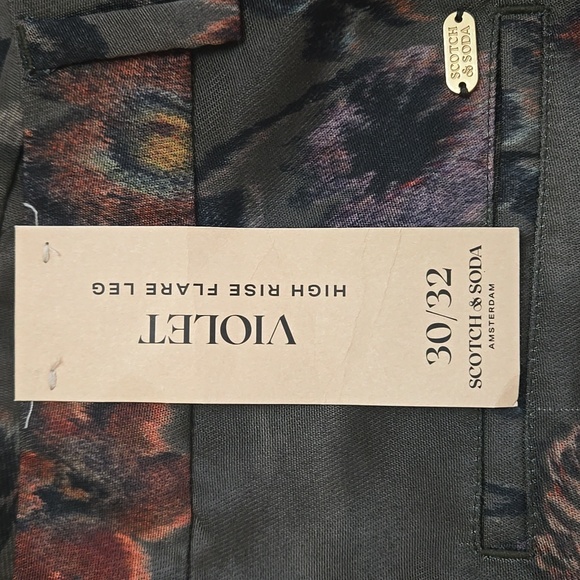 Scotch & Soda High-Rise Flare Pants – Olive Green Floral Print, Women’s Size 10 - Picture 5 of 8